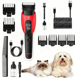 Luckice Hundeschermaschine Set mit Zubehör für Hunde und Katzen, leiser Tierhaarschneider mit 3 Geschwindigkeiten und 1200mAh Akku, Rot – Bild 1 von 5