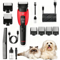 Produktbild von Luckice Hundeschermaschine Set mit Zubehör für Hunde und Katzen, leiser Tierhaarschneider mit 3 Geschwindigkeiten und 1200mAh Akku, Rot