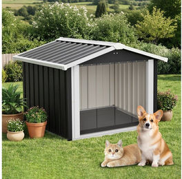 Luckice Outdoor-Hundehütte für mittelgroße bis große Hunde, wasserdicht, Schwarz, 102 x 91 x 84 cm – Bild 1 von 5