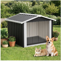 Produktbild von Luckice Outdoor-Hundehütte für mittelgroße bis große Hunde, wasserdicht, Schwarz, 102 x 91 x 84 cm