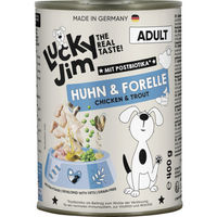 Produktbild von Lucky Jim Hundefutter Adult Huhn Forelle mit Grünlippmuschel hoher Fleischanteil ohne Zucker 400 g