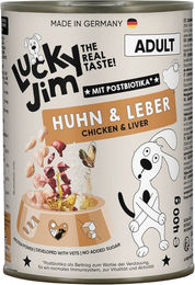 Lucky Jim Hundefutter Adult Huhn & Leber Sparpaket mit hohem Fleischanteil ohne Zucker 24 x 400 g – Bild 1 von 1
