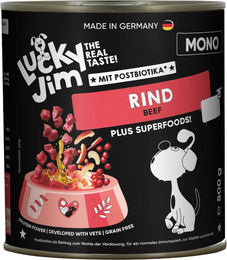 Lucky Jim Hundefutter Rind Monoprotein Getreidefrei Sensitive Adult Sparpaket 24 x 800 g – Bild 1 von 1