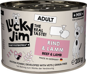 Lucky Jim Mini Adult Hundefutter Rind und Lamm getreidefrei mit hohem Fleischanteil 24 x 200 g – Bild 1 von 4