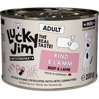 Produktbild von Lucky Jim Mini Adult Hundefutter Rind und Lamm getreidefrei mit hohem Fleischanteil 24 x 200 g