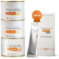 Produktbild von Lucky-Kitty Katzenfutter Probierset mit Huhn, Pute und Ente getreidefrei und monoprotein mit hohem Fleischanteil 3x200g plus Filet-Creme