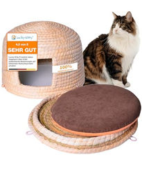 Lucky-Kitty Katzenhöhle mit Kissen aus Heu und Gras in Beige für Katzen und kleine Hunde – Bild 1 von 7
