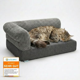Lucky-Kitty Katzenlounge Luxe Katzenbett mit Memory-Foam Kissen und waschbarem Bezug in Grau – Bild 1 von 4