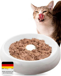Lucky-Kitty Katzennapf aus Keramik in Weiß mit spezieller Innenfläche für alle Altersstufen ø 18cm - 1 Stk. – Bild 1 von 13