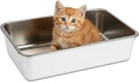 Lucky-Kitty Katzentoilette für Kitten offene Schale aus Edelstahl in Weiss mattiert – Bild 1 von 3
