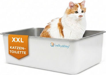 Lucky-Kitty Katzentoilette Haubentoilette aus Edelstahl XXL in Weiß Schwarz Grau Silber – Bild 1 von 4
