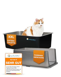 Lucky-Kitty Katzentoilette XXL Haubentoilette aus Edelstahl mit Deckel 60x40x20 cm Schwarz oder Weiß – Bild 1 von 4
