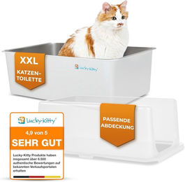 Lucky-Kitty Katzentoilette XXL Haubentoilette aus Edelstahl Weiß – Bild 1 von 13