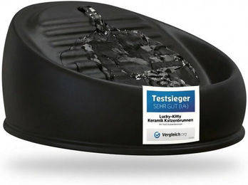 Lucky-Kitty Trinkbrunnen für Katzen aus Keramik mit Pumpe 1,5L Schwarz – Bild 1 von 5