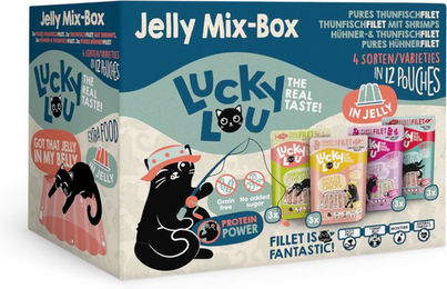 Lucky Lou Extra Food Katzen Nassfutter Mix-Box Stückchen in Gelee Getreidefrei Glutenfrei Ohne Zucker 12 x 70 g - 12 x 70 g – Bild 1 von 3