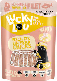 Lucky Lou Extra Food Katzen Nassnahrung Thunfisch und Huhn in Jelly 12x70 g – Bild 1 von 5