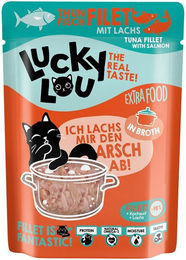 Lucky Lou Extra Food Katzenfutter Thunfisch und Lachs in Broth 12x70g – Bild 1 von 1
