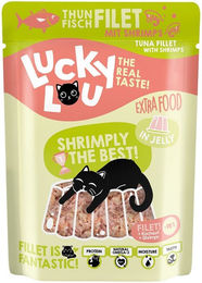 Produktbild von Lucky Lou Extra Food Katzenfutter Thunfisch und Shrimps in Jelly 12x70g