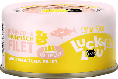 Lucky Lou Extra Food Leckerli für Katzen Thunfisch und Huhn in Gelee getreidefrei und ohne Zucker 70 g – Bild 1 von 2