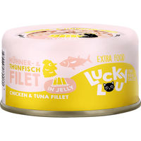 Produktbild von Lucky Lou Extra Food Leckerli für Katzen Thunfisch und Huhn in Gelee getreidefrei und ohne Zucker 70 g