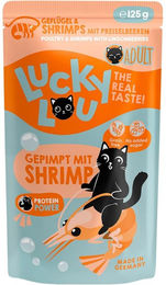 Produktbild von Lucky Lou Getreidefreies Nassfutter für erwachsene Katzen mit Geflügel und Shrimps 16x125g