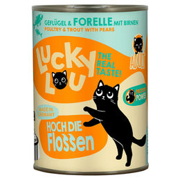 Lucky Lou Katzen Nassfutter Adult Geflügel & Forelle Stückchen in Sauce, 6 x 400 g, getreidefrei und glutenfrei - 6 x 400 g – Bild 1 von 6