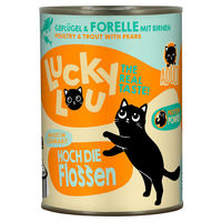 Produktbild von Lucky Lou Katzen Nassfutter Adult Geflügel & Forelle Stückchen in Sauce, 6 x 400 g, getreidefrei und glutenfrei - 6 x 400 g
