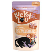 Produktbild von Lucky Lou Katzen Nassfutter Adult Geflügel & Lachs Stückchen in Sauce, 16 x 125 g, getreidefrei und glutenfrei - 16 x 125 g