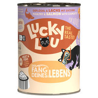Produktbild von Lucky Lou Katzen Nassfutter Adult Geflügel & Lachs Stückchen in Sauce Getreidefrei 6x400 g - 24 x 400 g