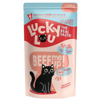 Produktbild von Lucky Lou Katzen Nassfutter Adult Geflügel & Rind Stückchen in Sauce 16 x 125 g getreidefrei und glutenfrei - 16 x 125 g
