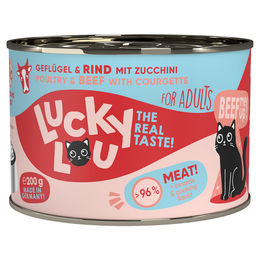 Lucky Lou Katzen Nassfutter Adult Geflügel & Rind Stückchen in Sauce 6 x 200 g getreidefrei glutenfrei ohne Zucker - 6 x 200 g – Bild 1 von 8