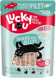 Lucky Lou Katzen-Nassfutter Thunfisch in Gelee, getreidefrei, ohne Zucker und Konservierungsstoffe, 12 x 70g Beutel – Bild 1 von 1