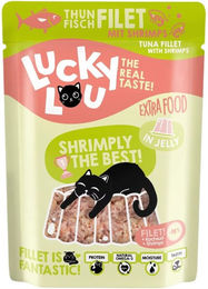 Lucky Lou Katzen-Nassfutter Thunfisch und Garnelen in Gelee, getreidefrei und glutenfrei, 12 x 70 g Beutel – Bild 1 von 1