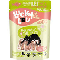 Produktbild von Lucky Lou Katzen-Nassfutter Thunfisch und Garnelen in Gelee, getreidefrei und glutenfrei, 12 x 70 g Beutel