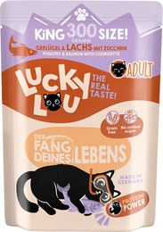 Lucky Lou Katzenfutter Adult Geflügel & Lachs Stückchen in Sauce, getreidefrei und glutenfrei, 300 g – Bild 1 von 2