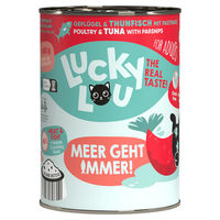 Produktbild von Lucky Lou Katzenfutter Adult Geflügel & Thunfisch Stückchen in Sauce getreidefrei und glutenfrei 6x400g - 24 x 400 g