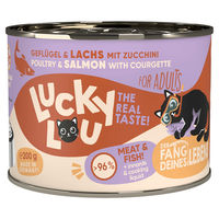 Produktbild von Lucky Lou Katzenfutter Lifestage Adult Geflügel & Lachs Stückchen in Sauce, getreidefrei und glutenfrei, 6 x 200 g - 6 x 200 g