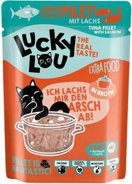 Lucky Lou Katzennassfutter Thunfisch & Lachs in Sauce - 12 x 70 g Beutel - glutenfrei, ohne Zucker und ohne Konservierungsstoffe für alle Altersstufen – Bild 1 von 1