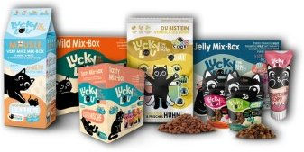 Produktbild von Lucky Lou Kennenlernpaket Katze Adult mit Schwein Leckerli Jelly 44 Stück
