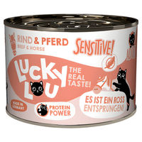 Produktbild von Lucky Lou Life Stage Sensitive Hundefutter Rind und Pferd Stückchen in Sauce getreidefrei und glutenfrei 200 g