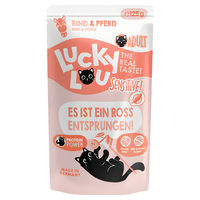 Produktbild von Lucky Lou Life Stage Sensitive Katzen Nassfutter Rind und Pferd Stückchen in Soße 125 g