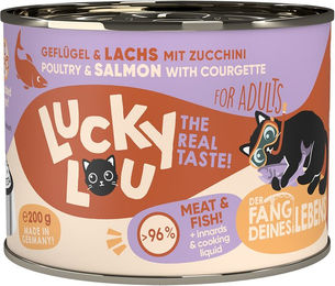 Produktbild von Lucky Lou Lifestage Adult Hundefutter Geflügel und Lachs getreidefrei ohne Zucker 24x200g - 24 x 200 g