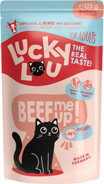 Lucky Lou Lifestage Adult Katzen Nassfutter Geflügel & Rind Stückchen in Sauce, Getreidefrei und Glutenfrei, 16 x 125 g Beutel – Bild 1 von 1