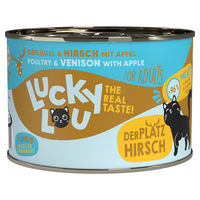 Produktbild von Lucky Lou Lifestage Adult Katzen Nassfutter Geflügel & Hirsch Stückchen in Sauce, getreidefrei und glutenfrei, 6 x 200 g - 6 x 200 g
