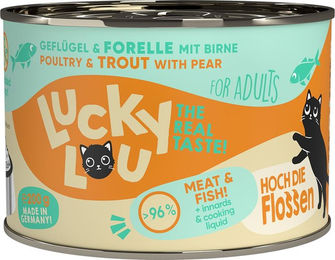 Produktbild von Lucky Lou Lifestage Adult Katzenfutter Geflügel und Forelle getreidefrei und ohne Zucker 6x200g