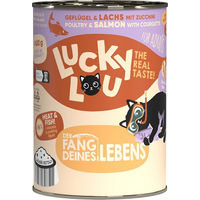 Produktbild von Lucky Lou Lifestage Adult Katzenfutter Geflügel und Lachs getreidefrei mit hohem Fleischanteil 24x400g - 24 x 400 g
