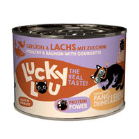 Produktbild von Lucky Lou Lifestage Adult Katzenfutter Geflügel und Lachs getreidefrei und ohne Zucker 6x200g