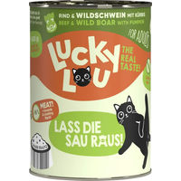 Produktbild von Lucky Lou Lifestage Adult Katzenfutter Rind und Wildschwein Stückchen in Sauce getreidefrei und glutenfrei 400 g - 24 x 400 g