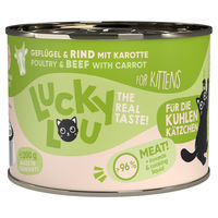 Produktbild von Lucky Lou Lifestage Kitten Nassfutter Geflügel und Rind Stückchen in Soße getreidefrei glutenfrei 200 g - 6 x 200 g
