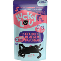 Produktbild von Lucky Lou Nassfutter für ausgewachsene Katzen mit Geflügel und Insekten, getreidefrei und glutenfrei, 16 x 125 g